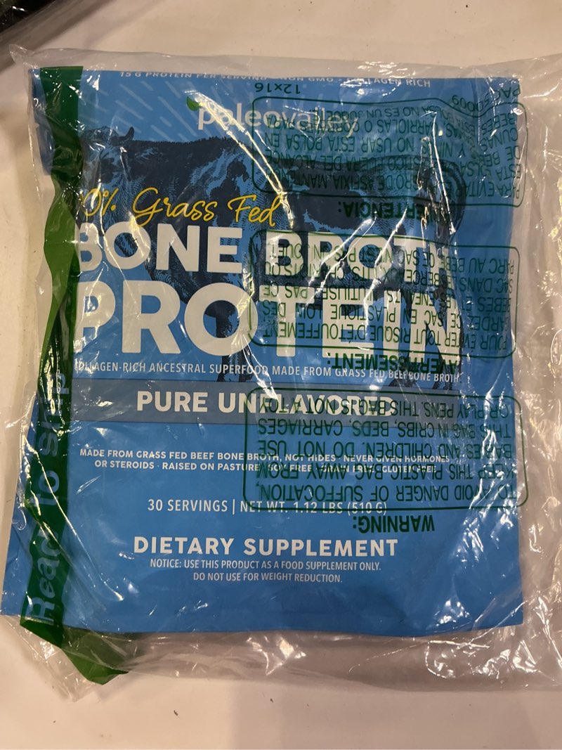 Condition photo showing Good Condition for paleovalley 100% grass fed beef bone broth protein powder - rich in collagen peptides for hair, skin, gut health, bone and joint support - 15g protein per serving - no gluten or gmos unflavored