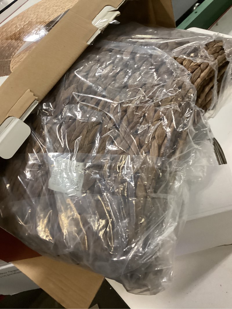 Condition photo showing As Is for 36in Large Christmas Tree Collar - Woven Hyacinth Tree Collars for Artificial Trees - Rattan Rustic Farmhouse Basket for Tree Base Cover with Cord Cut-Out for 7.5ft 9ft 10ft Tree (Brown) 36" Brown