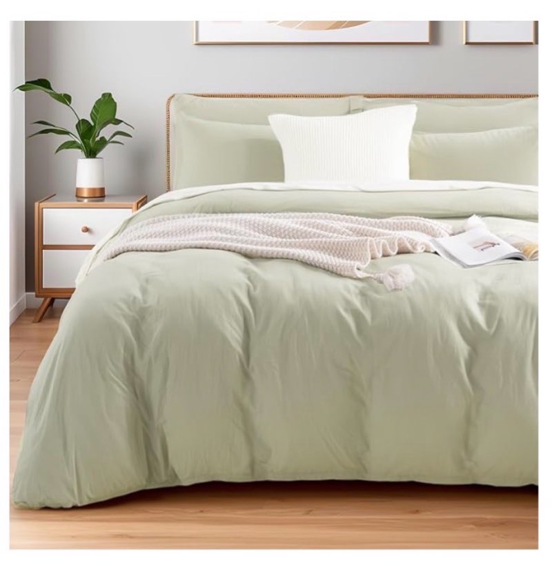 nexhome pro duvet cover set king size linen feel textured organic natural 100% washed cotton duvet cover 3 pieces bedding set with zipper closure, breathable, soft, mint green