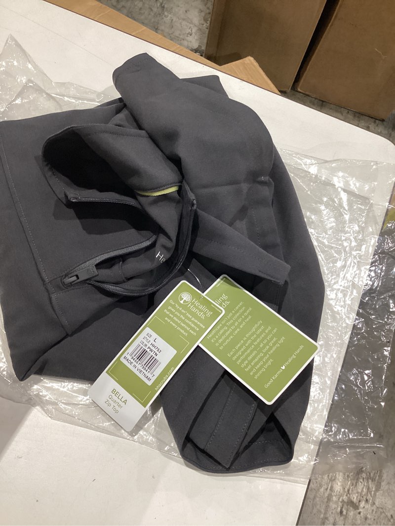 Condition photo showing Good Condition for healing hands scrubs for women scrub top with zip stand collar 360° stretch hh752 large pewter