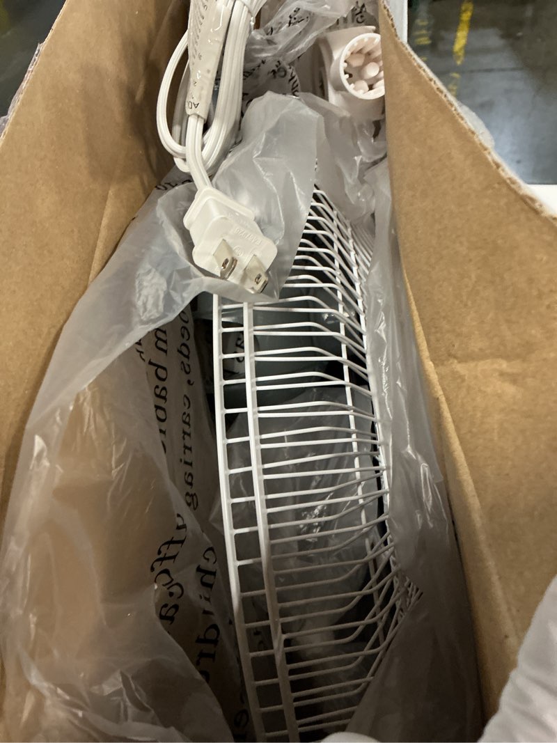 Condition photo showing As Is for utilitech 16-in 120-volt 3-speed indoor white oscillating pedestal fan