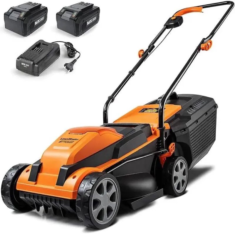 lawnmaster clmf4815e 48v max* 15-inch brushless cordless mower with 2x24v max* 4.0ah battery and a dual charger