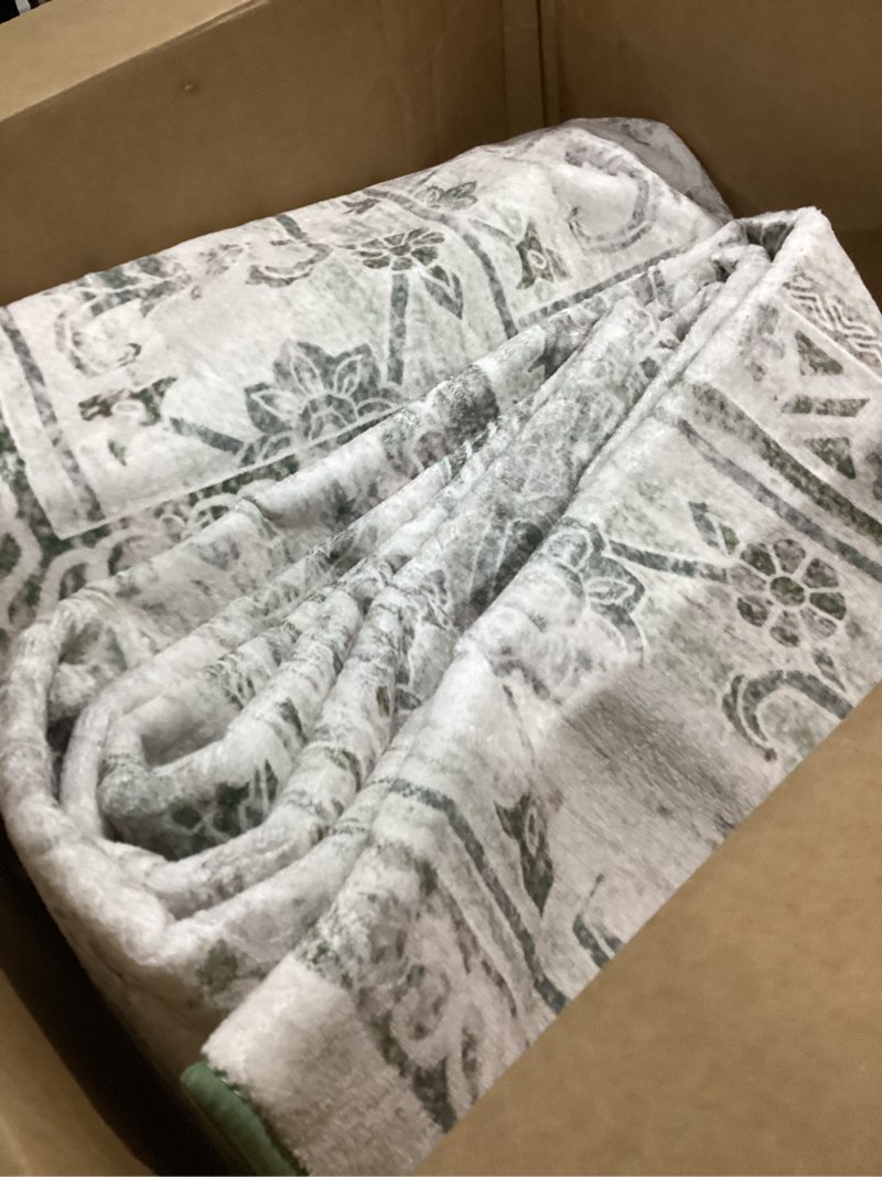 Condition photo showing As Is for 5x7 washable vintage area rug - distressed medallion rugs non-slip soft stain resistant carpets for living room bedroom playroom dining room office, beige green/grey 5' x 7' (rectangular)