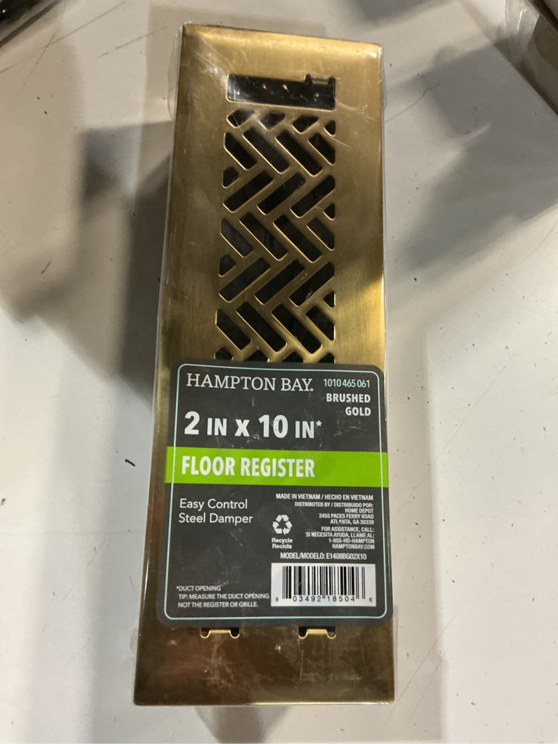 Condition photo showing Good Condition for interwoven 2 in. x 10 in. steel floor register in brushed gold