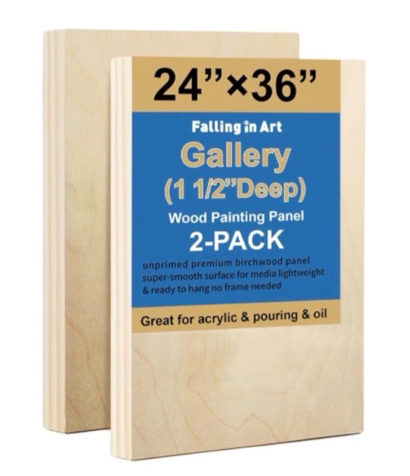 falling in art 2 pack unfinished wooden canvas panels, 24x36 gallery birch wood panels kit, 1 1/2" deep art cradle boards for acrylic painting, pouring and burning