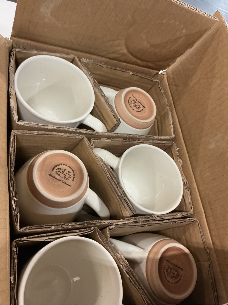 Condition photo showing Good Condition for amorarc 12oz ceramic coffee mugs set of 6, stylish coffee mugs with rustic terracotta underside for latte/cappuccino/milk/cocoa, dishwasher&microwave safe, light beige light beige set of 6
