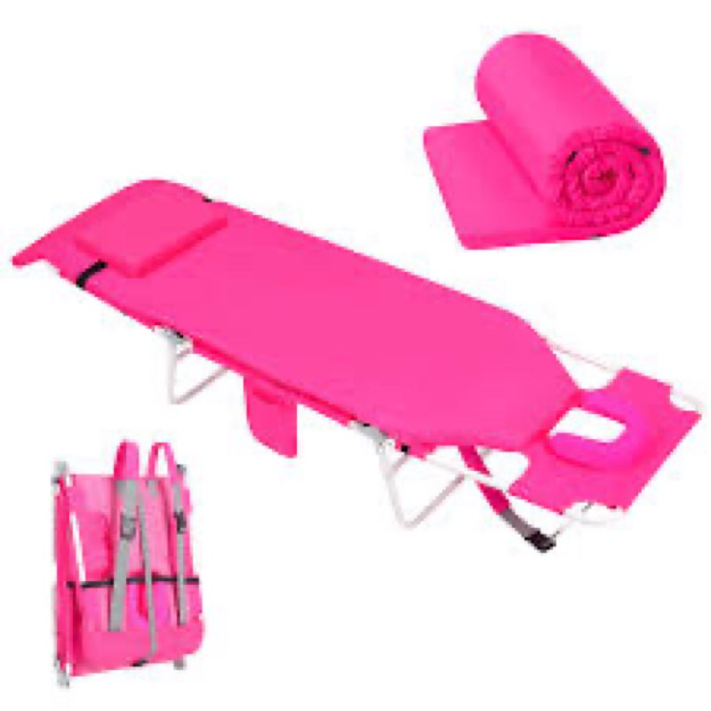 3 in 1 women comfort backpack tanning beach chair with face hole & cushion | portable folding lounge sun chair for adults outside reading sunbathing poolside | reclining 6 position | 1 pack | color pinks 