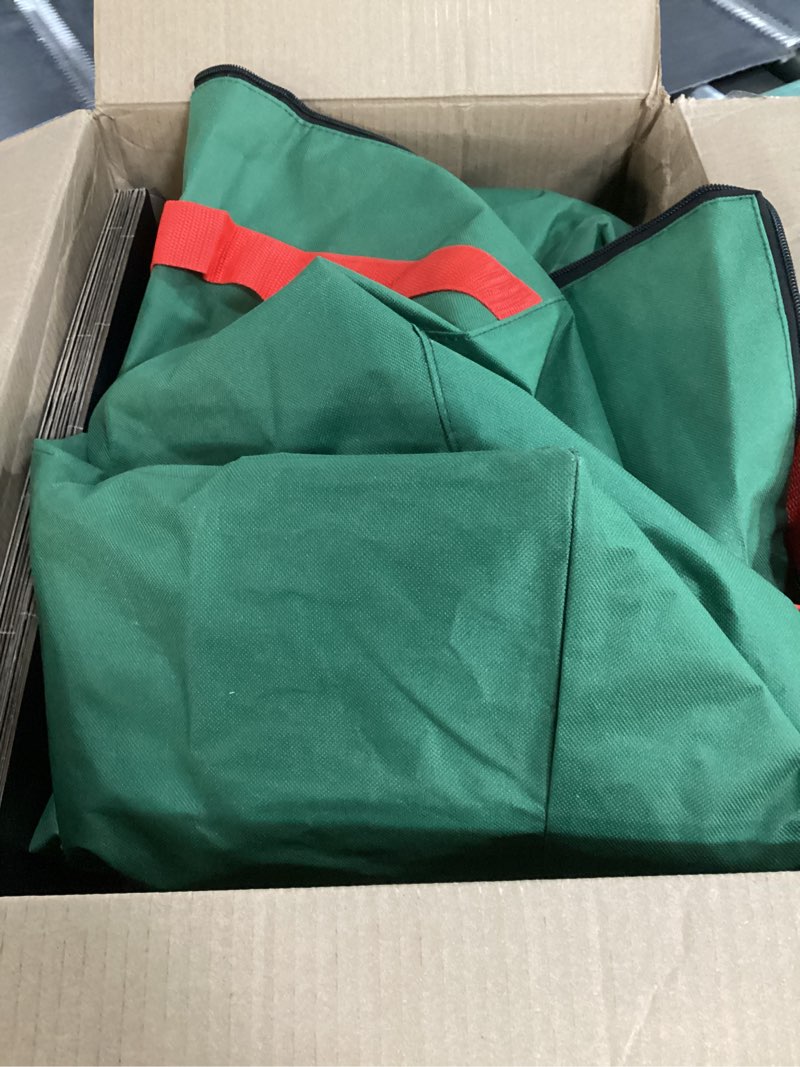 Condition photo showing As Is for Christmas Extra Large Ornament Storage Container - Box Stores Up to 48 – 6” Ornaments – With 4 Individual Trays -Heavy Duty 600D Tear Resistant Material, Zippered, Adjustable Dividers - Green 48 6" Ornaments Green