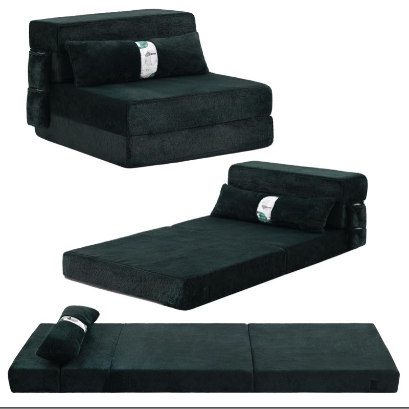 Tiita Folding Sofa Bed Couch, Single Size Foldable Futon Chair Bed with Pillow, Folding Sleeper Sofa Chair Bed Floor Mattress for Guest Room, Living