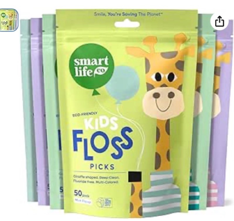 smartlifeco eco-friendly kids flossers (300ct) - dental floss picks for children made with straw wheat, fluoride & pfa free, toothpick flossing sticks for toddler teeth, no shred thread, mint 1 count (pack of 300)