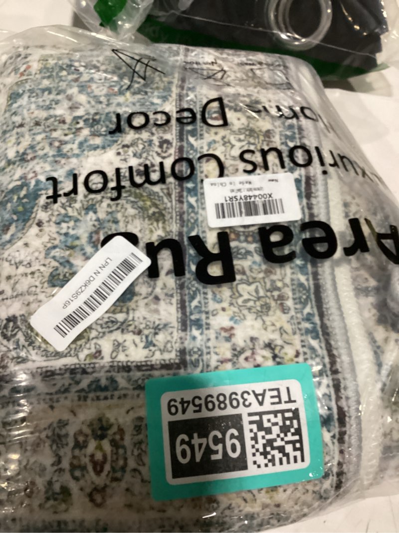 Condition photo showing As Is for uphome bathroom rugs runner, distressed farmhouse boho blue bath mat, non slip washable long bath rugs, vintage traditonal soft velvet bathroom runner for bathtub sink shower, 18x47 inch blue 18 x 47 inch (rectangular)