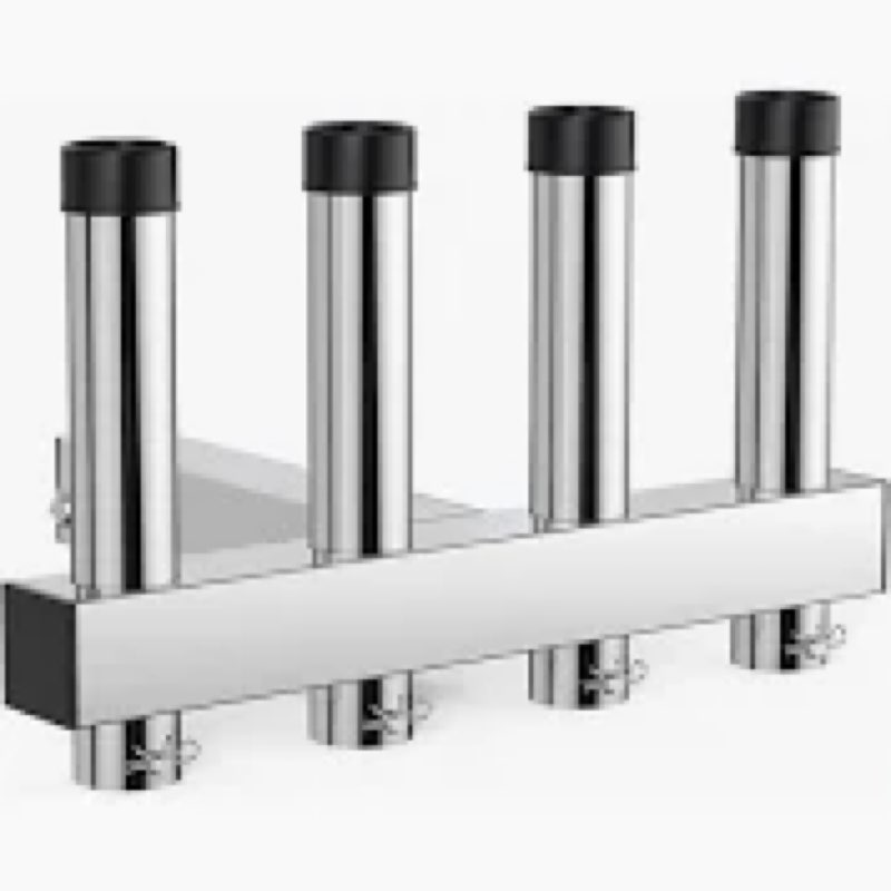 4-rod hitch fishing rod holder for truck, stainless steel rack with reflective safety strip, fits 2"