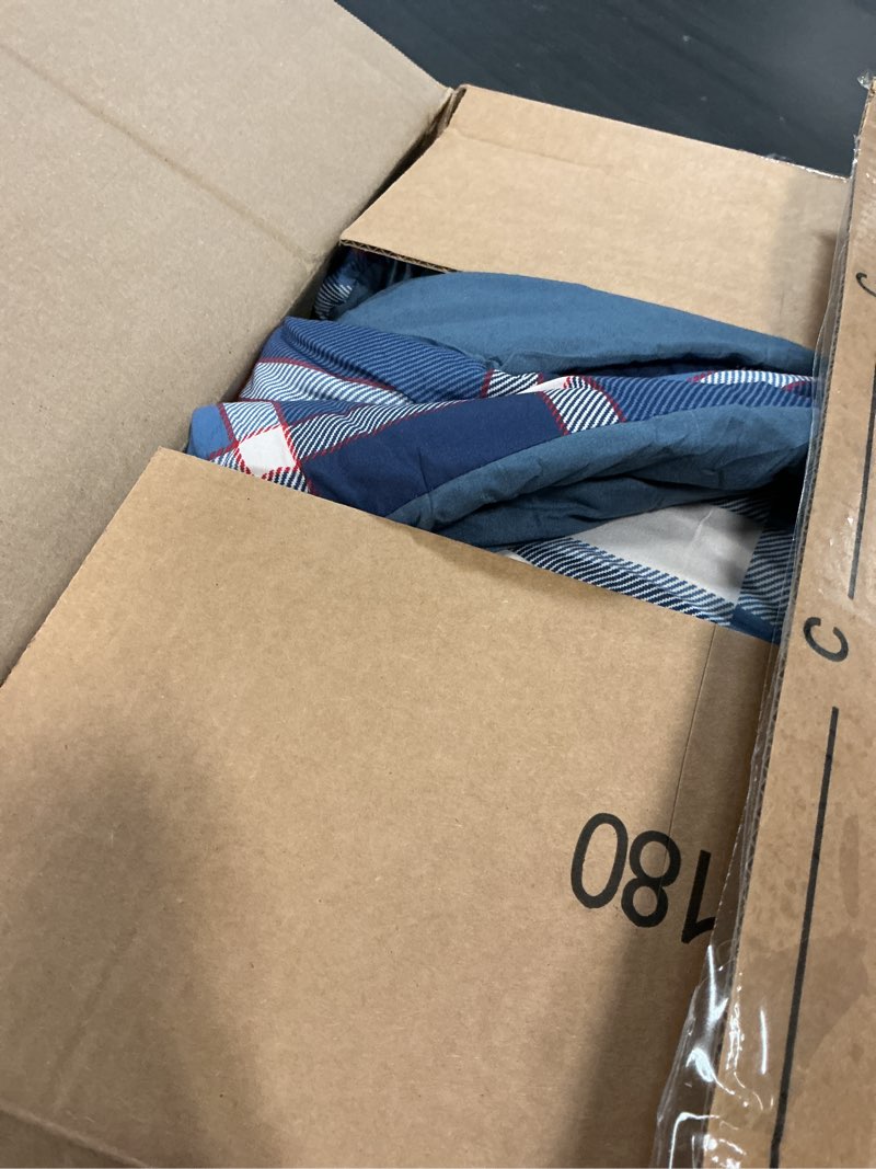 Condition photo showing Good Condition for amberspace plaid queen size comforter set navy red, bedding set 7 pieces for boys girls teen, lightweight all season bed in a bag with sheets, pillowcases & shams navy red queen