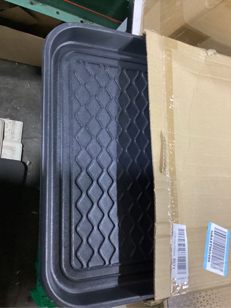 Condition photo showing New/Like New for all-weather indoor/outdoor boot tray - weather-resistant hard plastic shoe mat with raised edge for entryways, decks, and patios by stalwart (black) medium