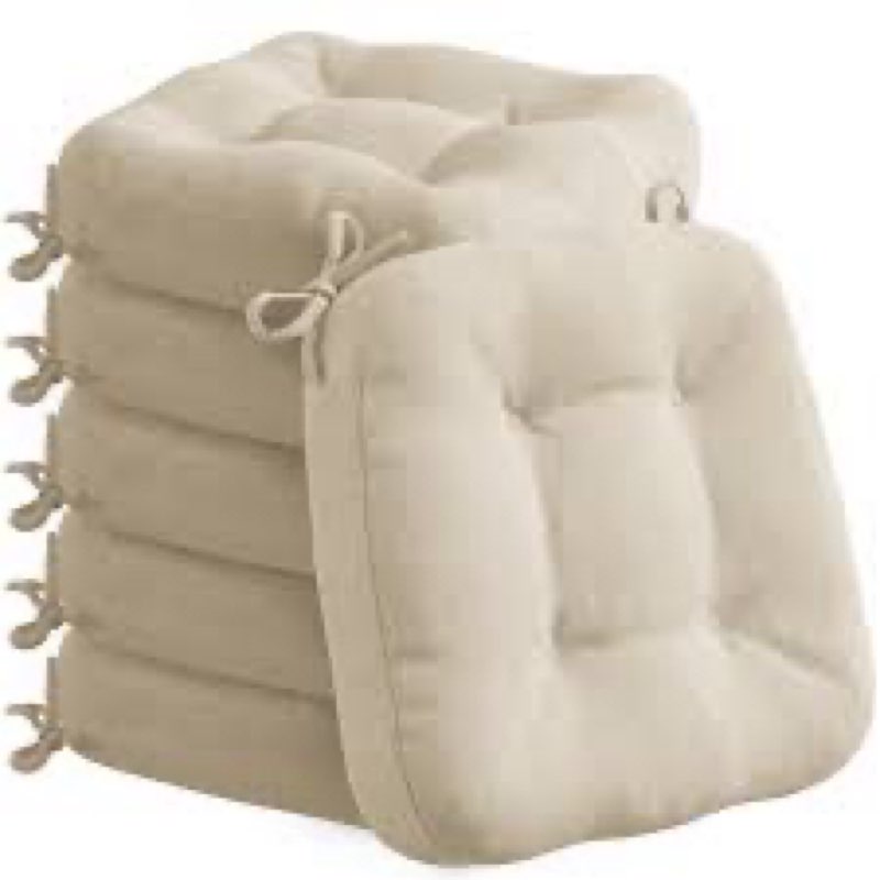 Codi Dining Chair Cushions 4 Pack, Thick Chairs Pads for Indoor Kitchen Room - Washable, Non-Slip Seat Cushion with Ties, 16.5"x16.5"x 3.5", Set of 4, Beige