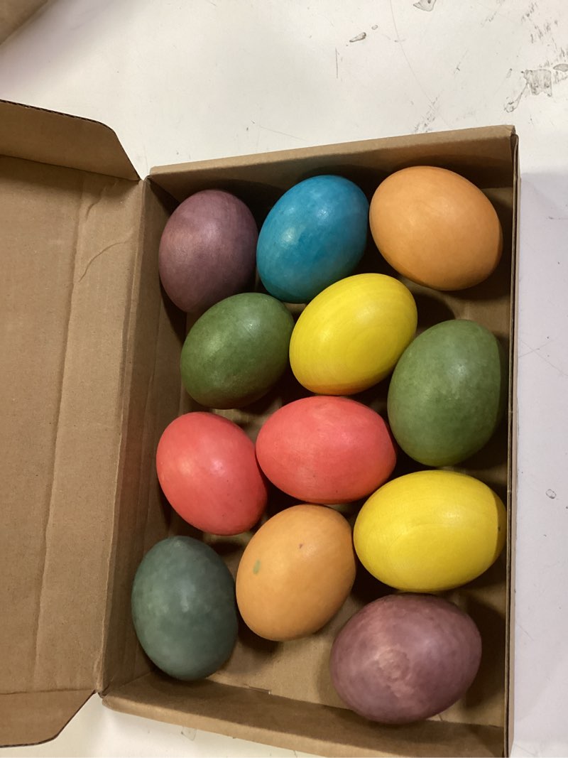 Condition photo showing New/Like New for amyhill 12 pcs easter rainbow wooden decorative eggs set 2.2 inch craft naturally hand painted rainbow wooden fake eggs for spring easter gift basket filler home table decor birthday party
