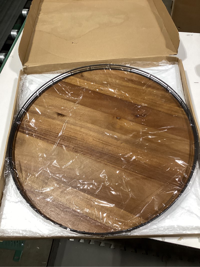Condition photo showing Good Condition for Acacia Wood 21" Lazy Susan Turntable Organizer for Table Top, Farmhouse Extra Large Round Lazy Susan for Serving Kitchen Countertop Cabinet for Charcuterie Centerpiece, Bathroom Vanity Tray Decor