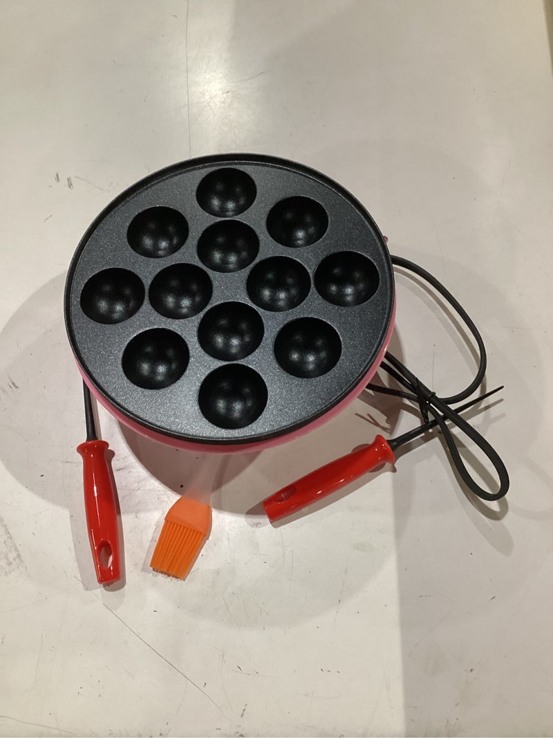 Condition photo showing As Is for electric takoyaki maker with free takoyaki tools for takoyaki octopus ball cake pop ebelskiver 8 inches nonstick