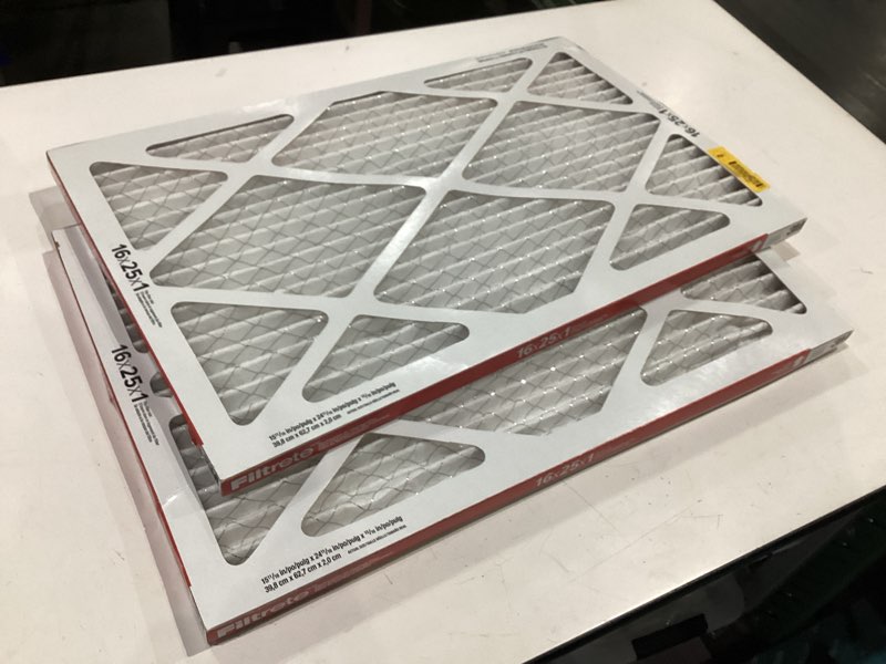 Condition photo showing As Is for filtrete 16x25x1 air filter, merv 11, mpr 1000, allergens & pet dander, 3-month ac and furnace filters, cleaner air, reliable airflow, 2 hvac filters (actual size 15.68 x 24.68 x 0.81 in)
