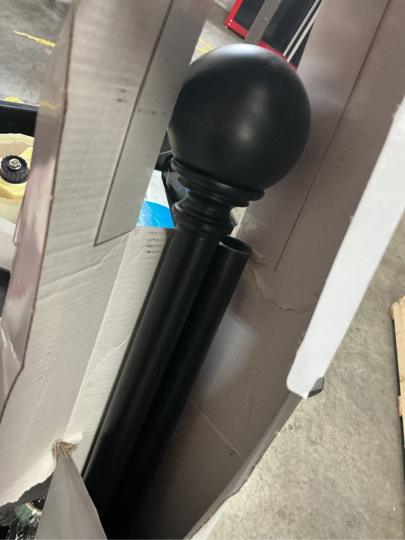 Condition photo showing As Is for better homes & gardens 1” matte black metal ball curtain rod set 42-120”