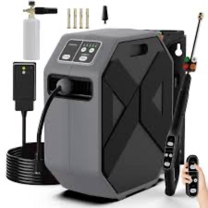 Wall Mounted Pressure Washer with 100FT Retractable Hose, 5-Stage Adjustable Pressure, Foam Cannon &