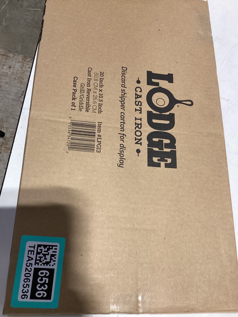 Condition photo showing New/Like New for lodge 20 x 10.44 inch pro-grid reversible cast iron grill/griddle – double burner cookware, pre-seasoned, non-toxic, made in usa, for stovetop, oven, grill & campfire