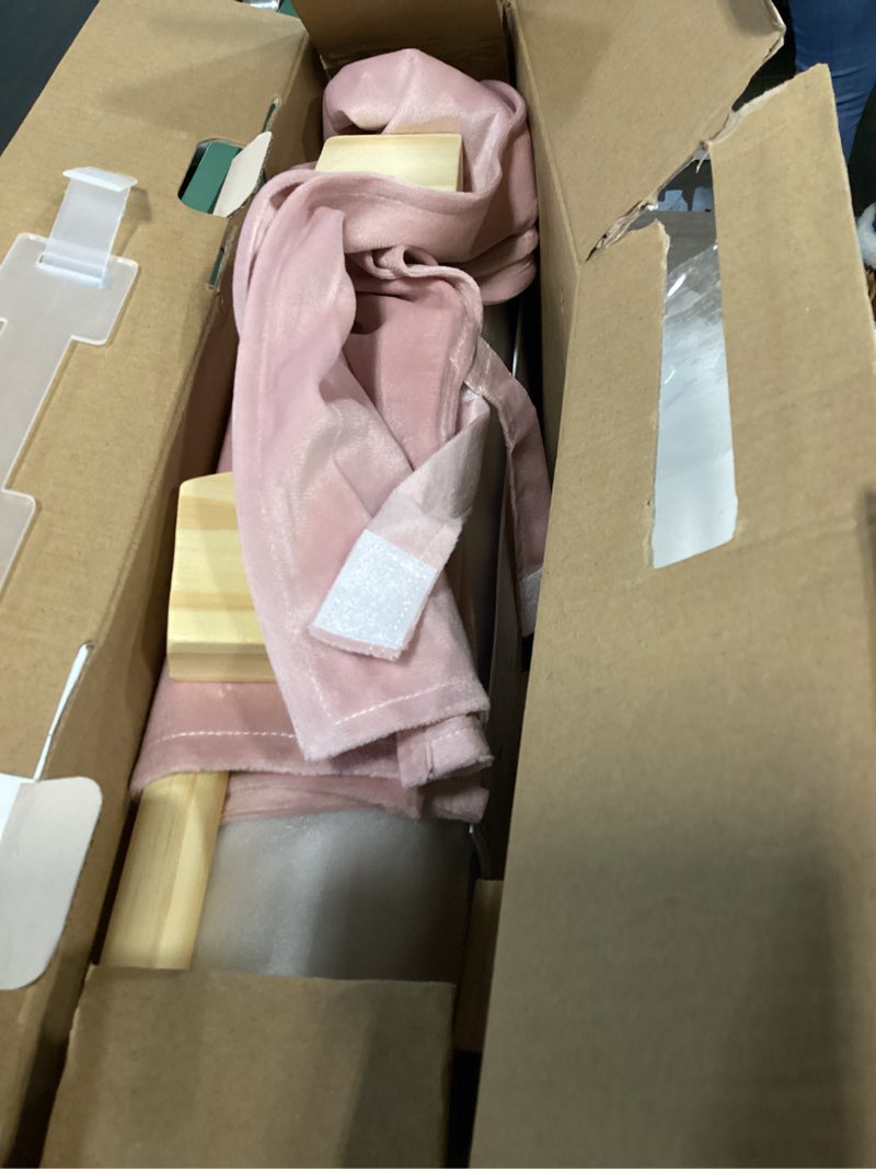 Condition photo showing Good Condition for ROBUD Wooden Play Armoire Closet for Dolls, Doll Closet Furniture Wardrobe with 5 Hangers, Mirror, Velvet Curtains, Fit for 16-20in American Girl Doll Clothes, Gift for Boys & Girls, 3+ Pink Doll Closet