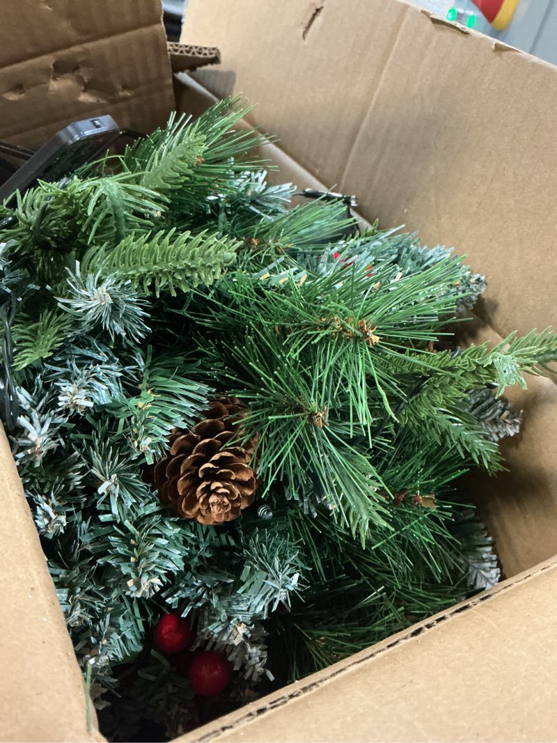 Condition photo showing As Is for 2 Pack Christmas Tree Urn Filler, Battery Operated with Timer, Pre-lit Warm White & Multi-Color Changing LED Lights, 21in Artificial Xmas Tree for Porch, Pathway, Yard, Outdoor Holiday Decorations