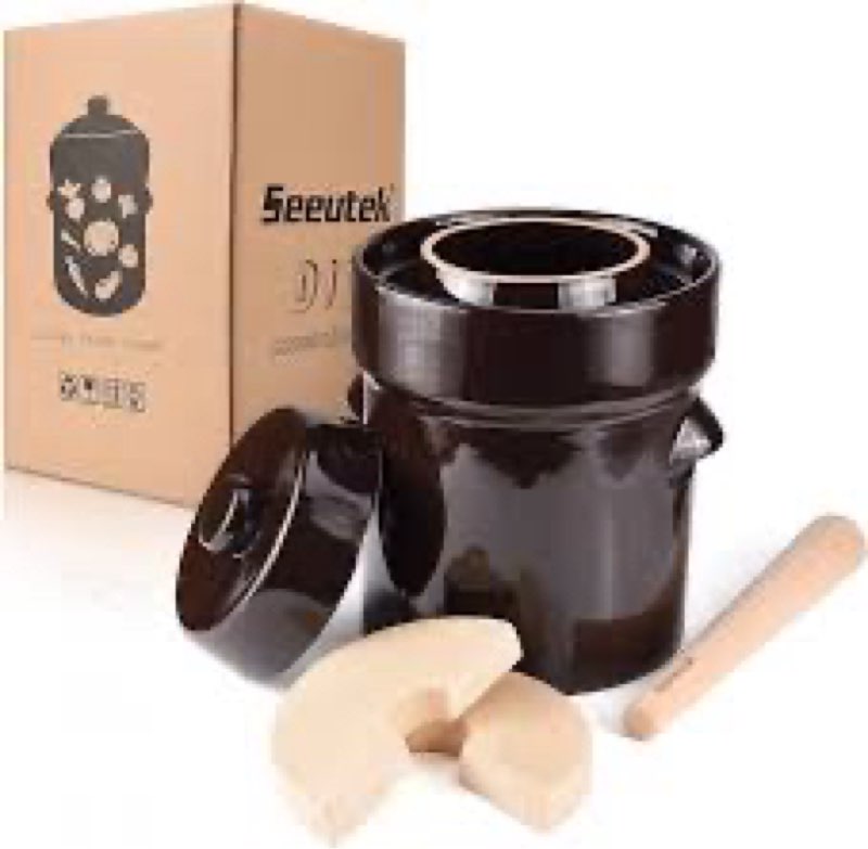 Seeutek Fermentation Crock Jar 5 Liter / 1.3 Gallon - Stoneware Pot for Fermenting, Pickling Kimchi,