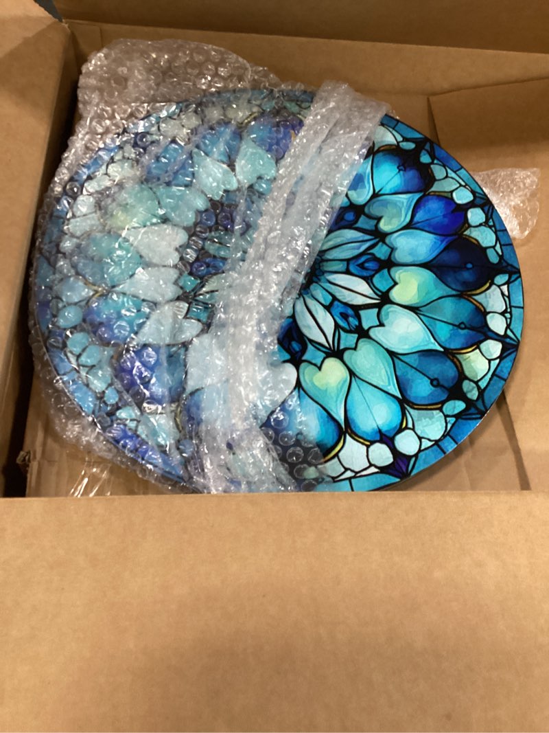 Condition photo showing Good Condition for outdoor side table round small mosaic patio accent indoor end plant coffee tea table for yard patio porch garden living room, bedroom(mandala flower style,14 inch) 14 inch mandala flower style