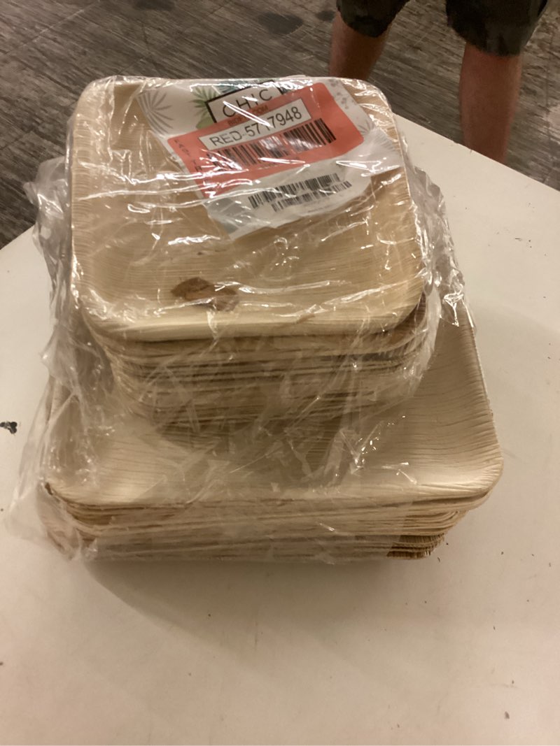 Condition photo showing Good Condition for chic leaf compostable & biodegradable palm leaf disposable bamboo plates - disposable party plates for appetizers - valentine's romantic dinner table, reusable supplies (10 & 7 inch square)