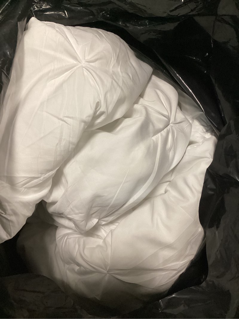 Condition photo showing As Is for King Comforter Set White, 7 Pieces Pintuck Bed in A Bag King Size Bedding, Soft Bed Set All Season Pinch Pleat Comforter Set with Sheets, Pillowcases & Shams White King