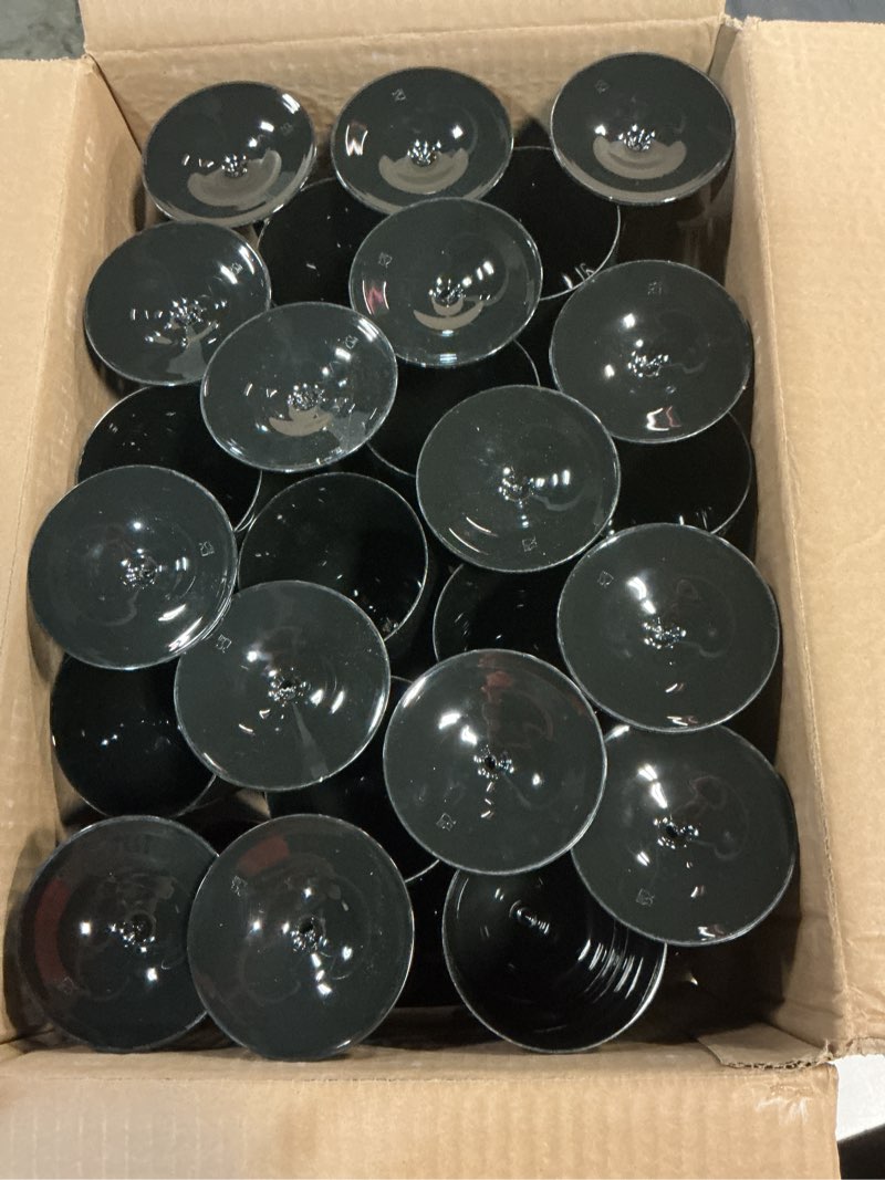 Condition photo showing New/Like New for black plastic wine glasses set of 25 elegant wine goblets hard plastic wine cups on stem 12 ounce luxury black 25 count (pack of 1)