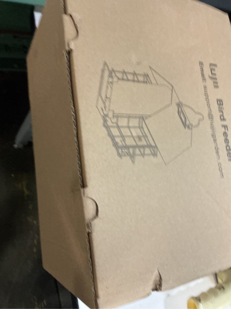 Condition photo showing New/Like New for lujii solar bird feeder for outdoor hanging, 2 suet cake cages, hand-blown glass container, metal roof, all-weather design for woodpeckers, purple