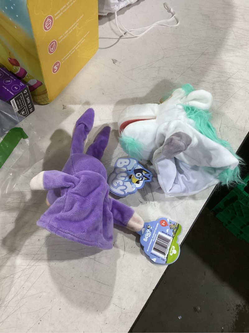 Condition photo showing Good Condition for bluey unicorse & bob bilby hand puppet plush 2-pack – 8-9” soft deluxe fabric, embroidered details, perfect for toddler hands, imaginative play, official bluey toys, amazon exclusive unicorse & bob bilby puppets