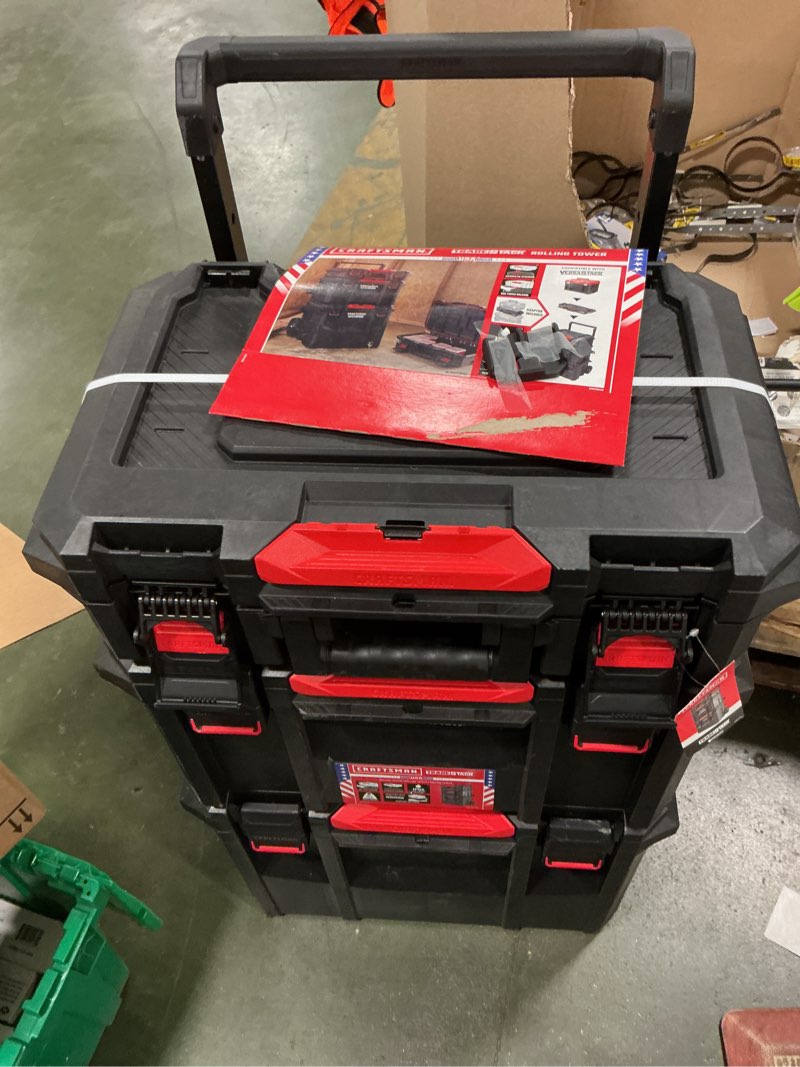 Condition photo showing Good Condition for CRAFTSMAN TRADESTACK 22-in W x 33.6-in H x 18-in D Red and Black Plastic Rolling Tool Box