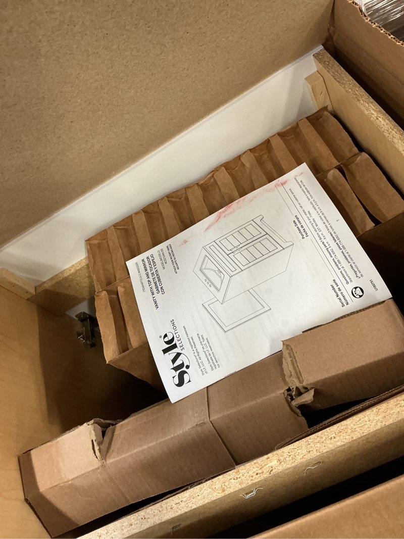 Condition photo showing As Is for style selections kirkman 24-in white single sink bathroom vanity with white cultured marble top (mirror included)