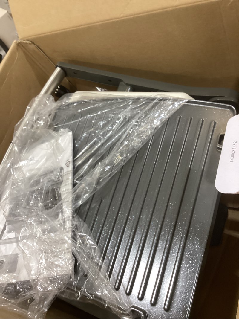 Condition photo showing As Is for greenpan elite 7-in-1 multi-function contact grill & griddle, healthy ceramic nonstick, grill & waffle plates, adjustable shade & shear, closed press/open flat surface, pfas-free, cream white