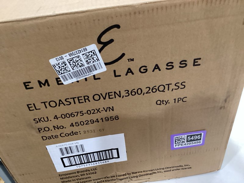 Condition photo showing As Is for dan - emeril lagasse extra large french door air fryer toaster oven combo, 24 cooking functions and digital controls, 7 accessories included, stainless steel finish, 26qt capacity