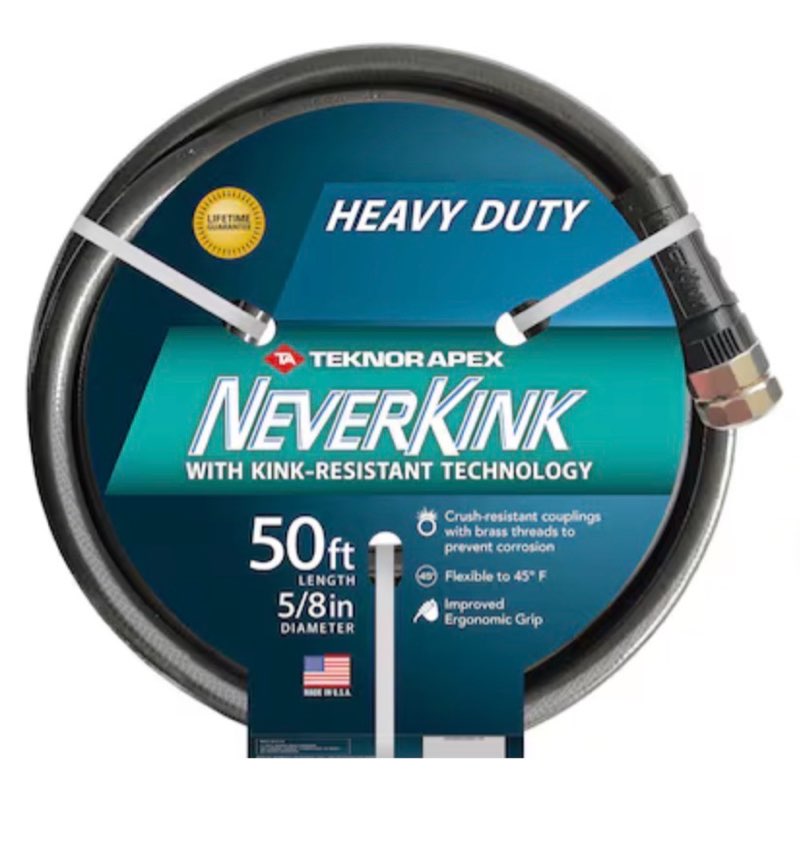 neverkink teknor apex 5/8-in x 50-ft heavy -duty kink free vinyl gray coiled hose