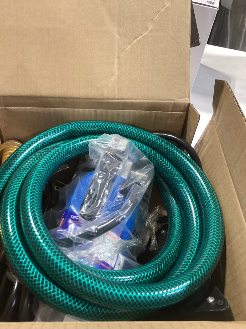 Condition photo showing Good Condition for pump with hose, 115v 1/10hp 330gph power water pump transfer drain pump, with suction hose kit. 1/10hp portable pump-blue
