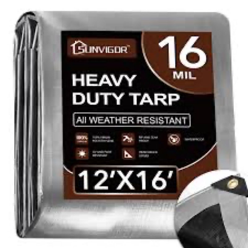Tarp 12x16FT, Extra Thick 16Mil Heavy Duty Waterproof Tarps with Brass Grommets and Reinforced Edges