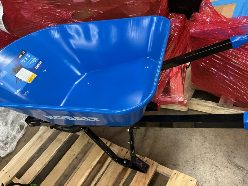 Condition photo showing As Is for kobalt 7-cu ft 2 wheel steel push wheelbarrow flat-free tire