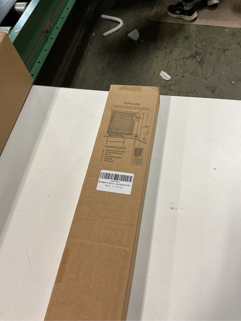 Condition photo showing New/Like New for myshade no-drill cordless horizontal mini blinds – 26.5\" w x 64\" h tool-free inside mount window bli