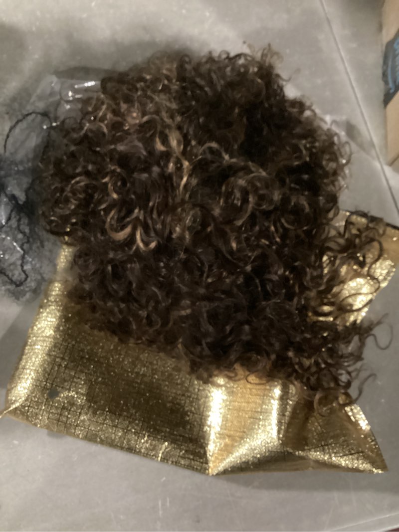 Condition photo showing Good Condition for Velicoo Short Wigs Human Hair For Older Women Glueless Wigs Human Hair Ombre Brown Short Curly Bob Hair Glueless Wigs, Pixie Cut Wigs for Black Women