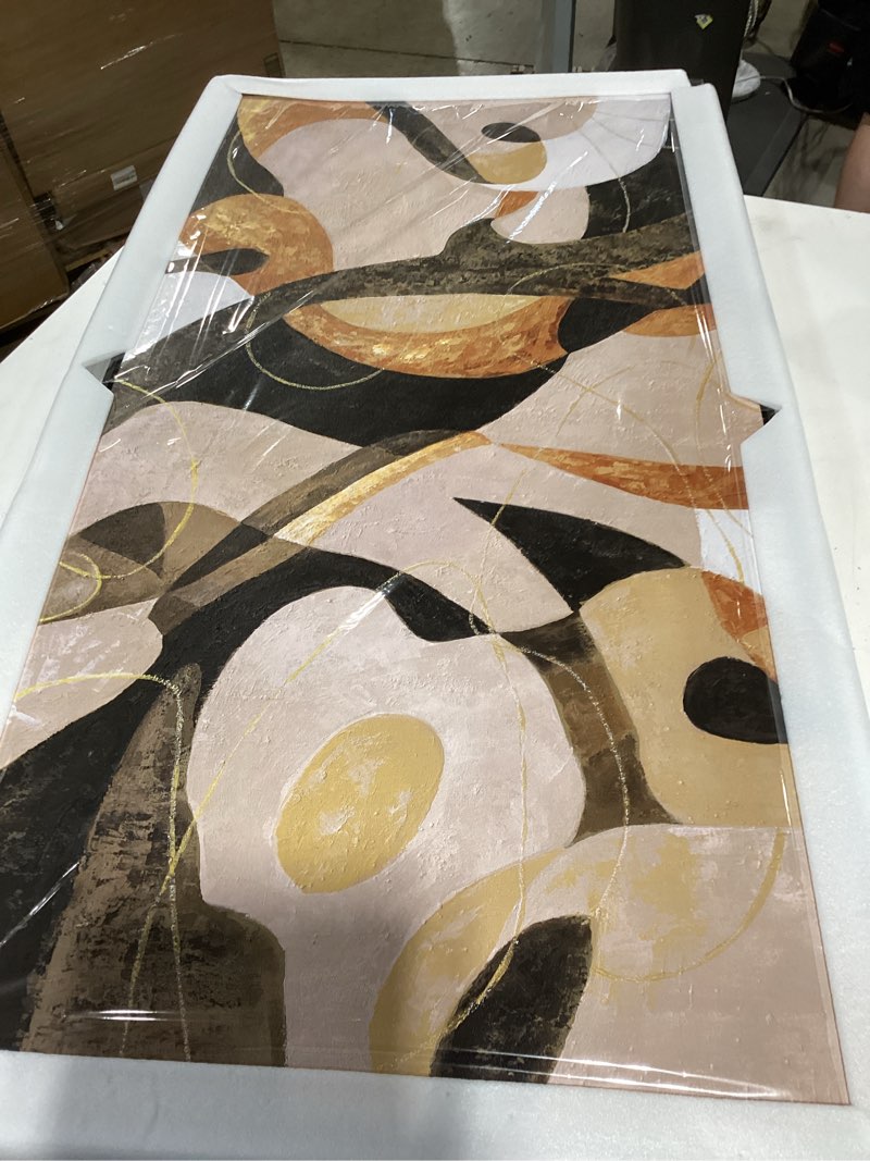 Condition photo showing Good Condition for large framed neutral abstract wall art,modern beige brown canvas prints pictures,minimalist artwork decor for living room dining bedroom 24"x48" 48"l x 24"w beige and brown