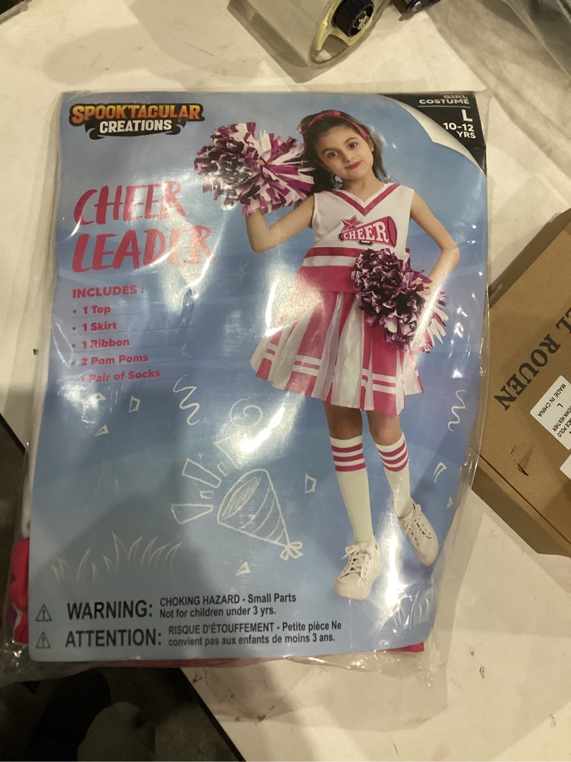 Condition photo showing New/Like New for Spooktacular Creations Cheerleader Costume for Girls, Kids Halloween Cheerleader Outfit, Cheer Uniform for Dress Up Parties Pink Large(10-12 yrs)
