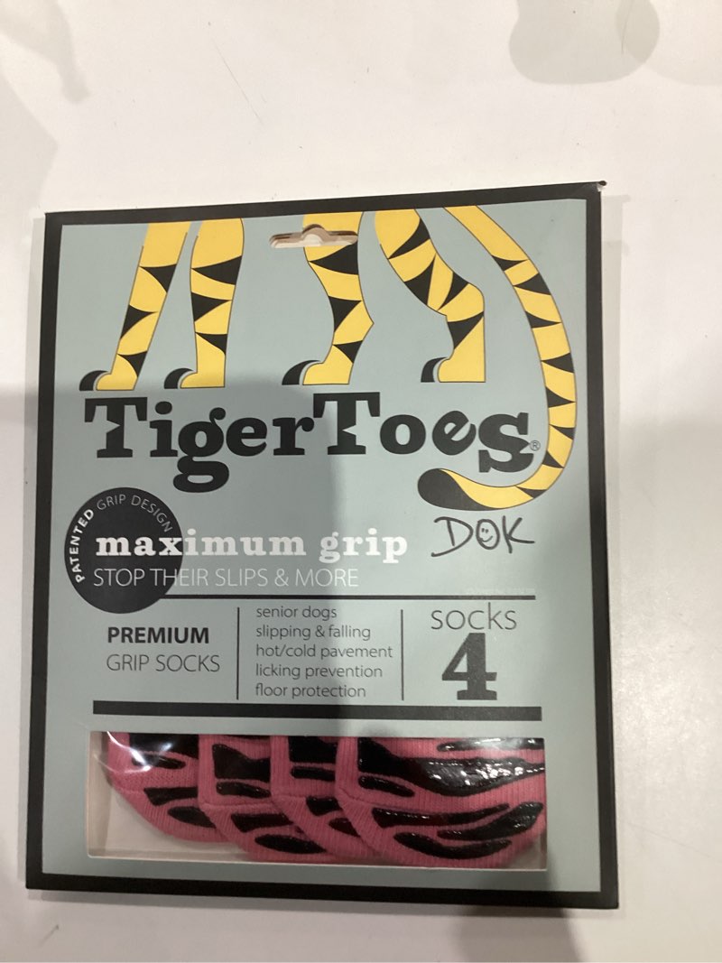 Condition photo showing New/Like New for dok tigertoes premium non-slip dog socks for hardwood floors - extra-thick grip that works even when twisted - prevents licking, slipping, and great for dog paw protection (sassy pink, medium) sassy pink medium