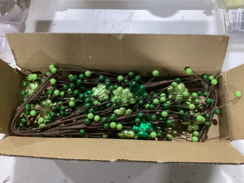Condition photo showing New/Like New for CRCZK 6 Pack Shamrock Berry Stems Decor, 24Inch Artificial Clover Stems for St. Patrick's Day Decorations, Festive Greenery St Patrick Berry Picks for Table Centerpieces and DIY Irish Holiday Crafts