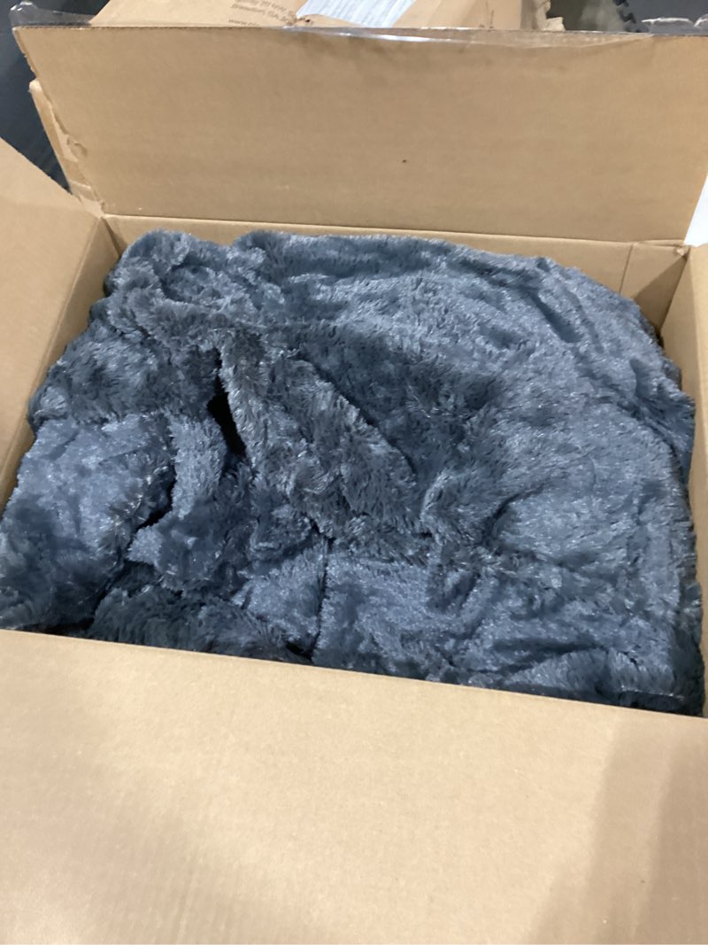 Condition photo showing Good Condition for (No Filler) Bean Bag Chair Cover Without Filler,Big Round Soft Fluffy PV Velvet Washable Bean Bag Lazy Sofa Bed Cover for Adults,Living Room Bedroom Furniture Outside,5ft Dark Grey 5ft A-dark Grey